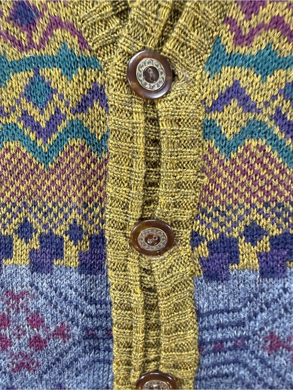 Vintage Camela Cardigan Sweater Men's Medium Multicolor Geometric 90s 80s Wool - Picture 4 of 5